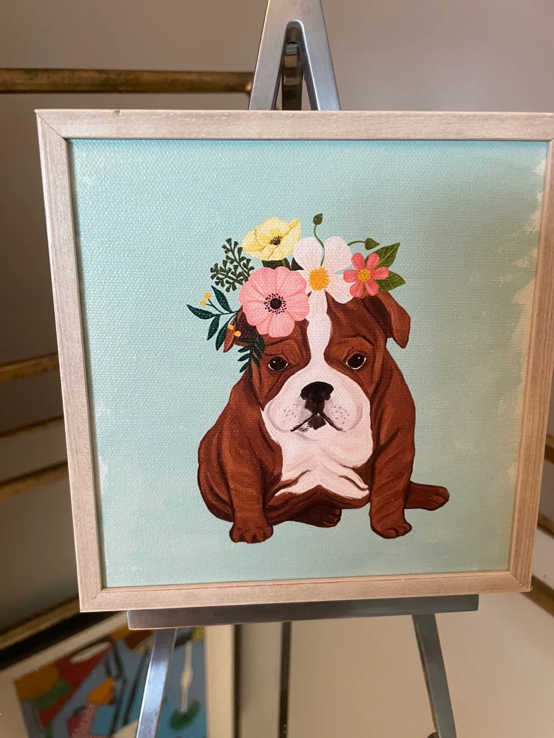 Darling Bulldog Rustic Framed Canvas Print NEW thumbnail