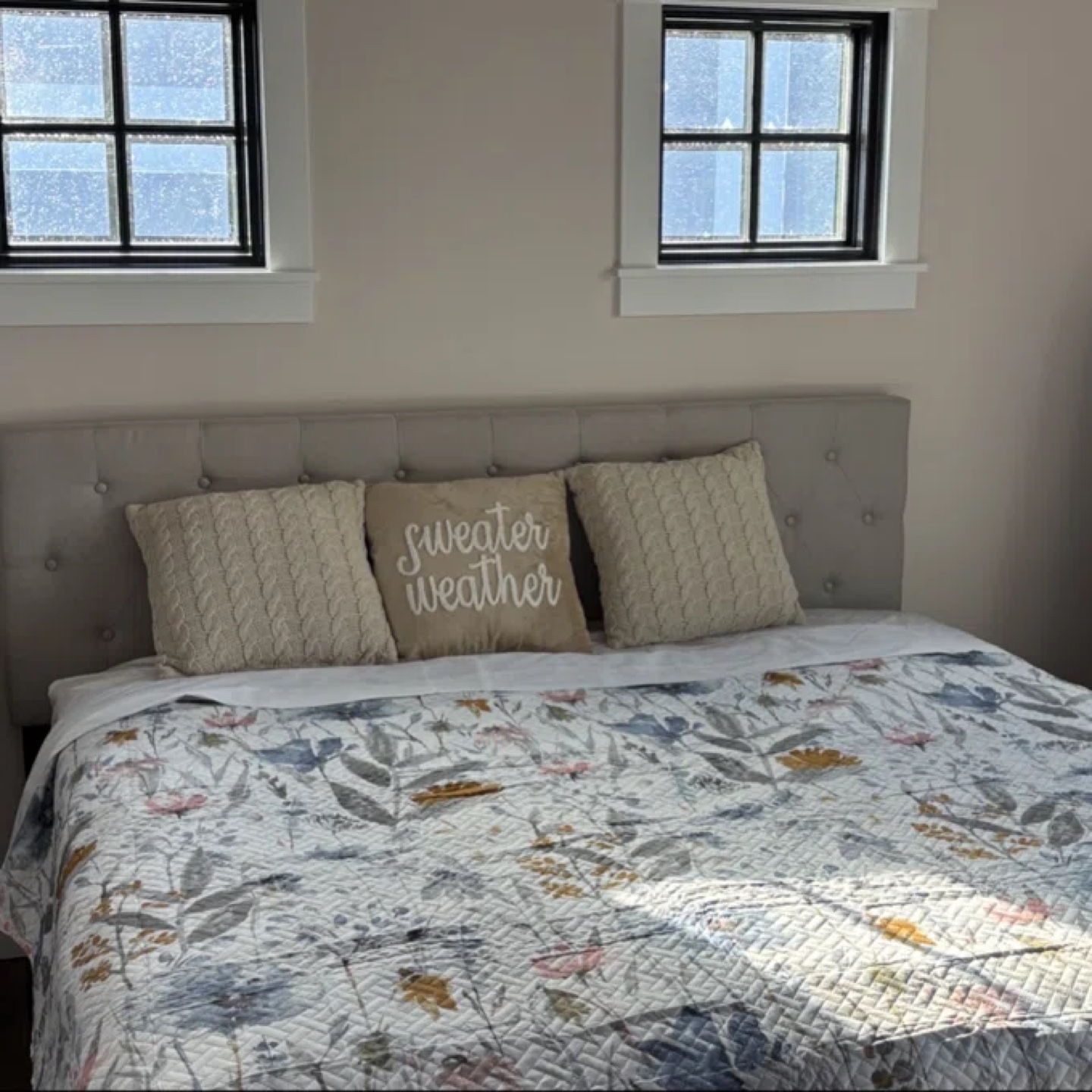 Queen Size Bed with Tufted Headboard