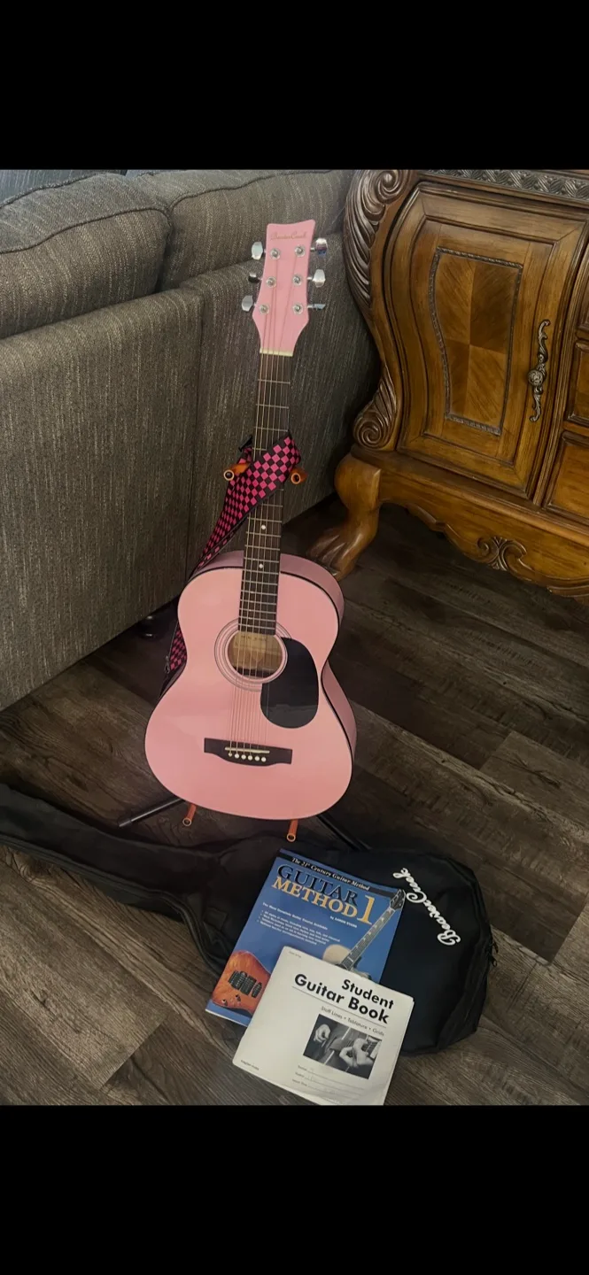 Beaver Creek®️ Pink Acoustic Guitar with Case thumbnail