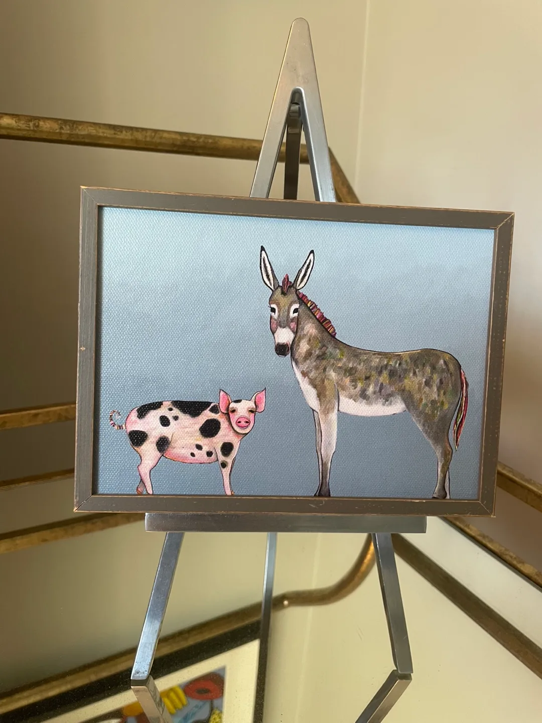 Donkey and Pig Rustic Framed  Canvas Art NEW - 7x5 thumbnail