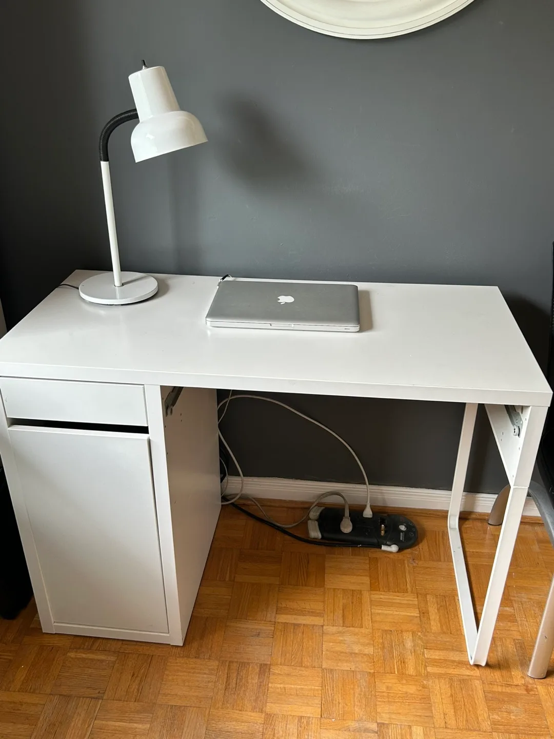 White Desk with Drawer and Cabinet thumbnail