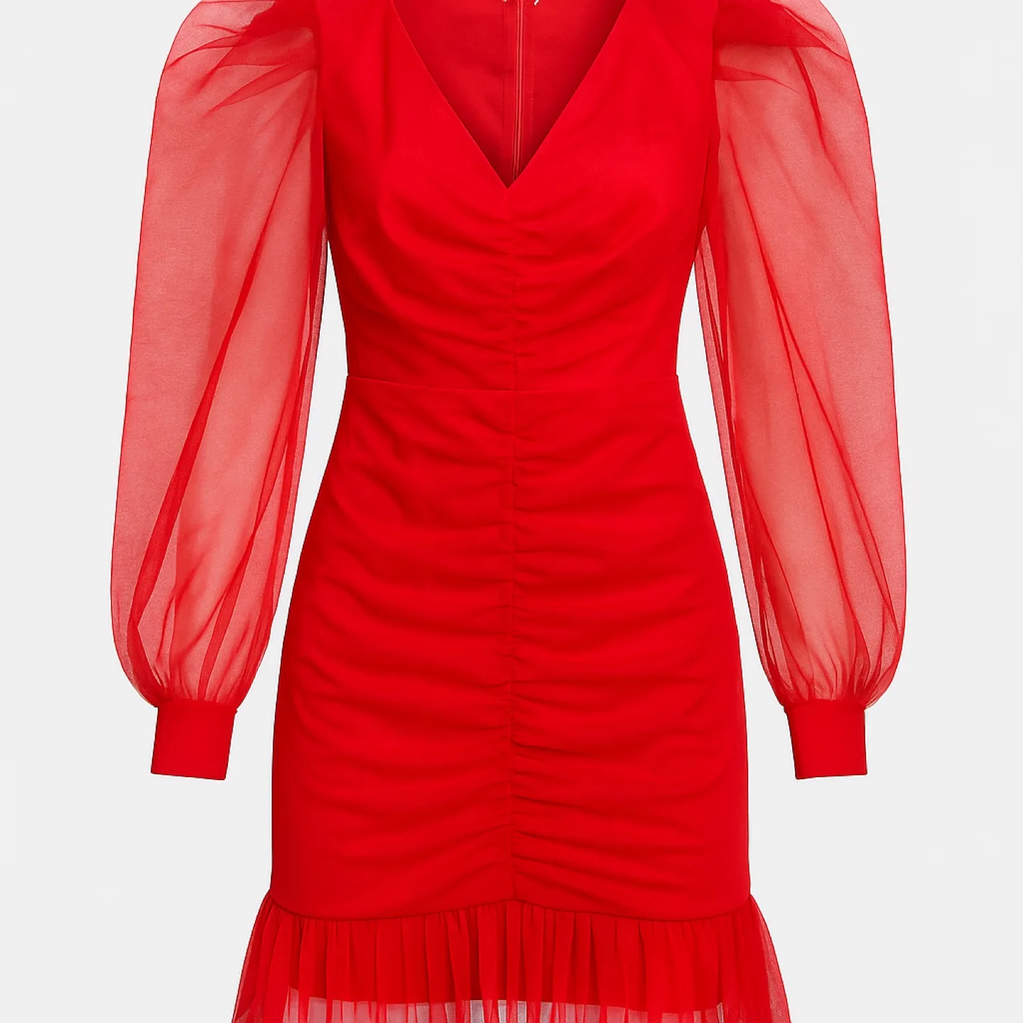 V-Neck Dress with Sheer Sleeves image indicator(2)