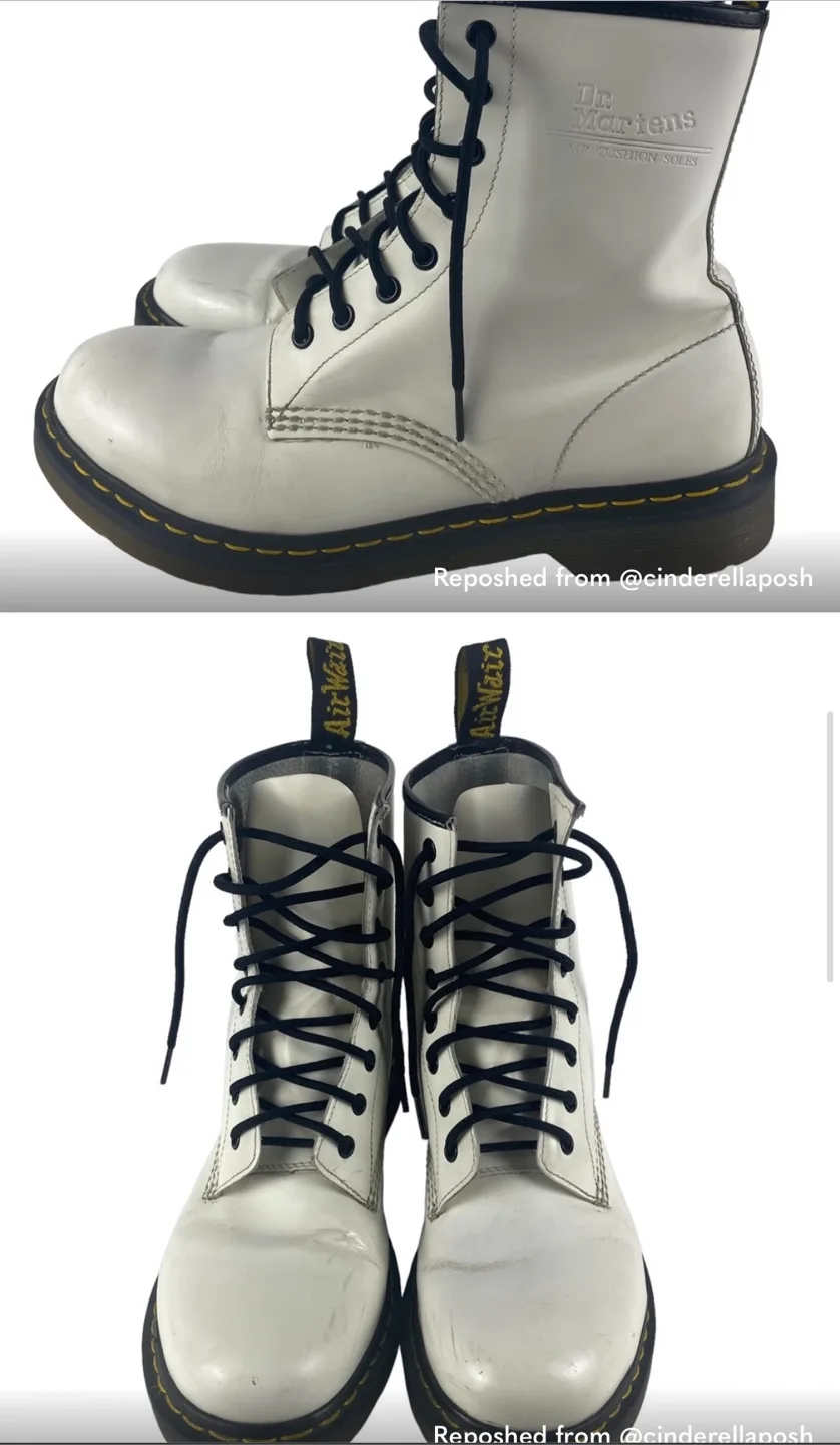 Dr. Martens White Lace Up Boots - US 11 womens image indicator(7)