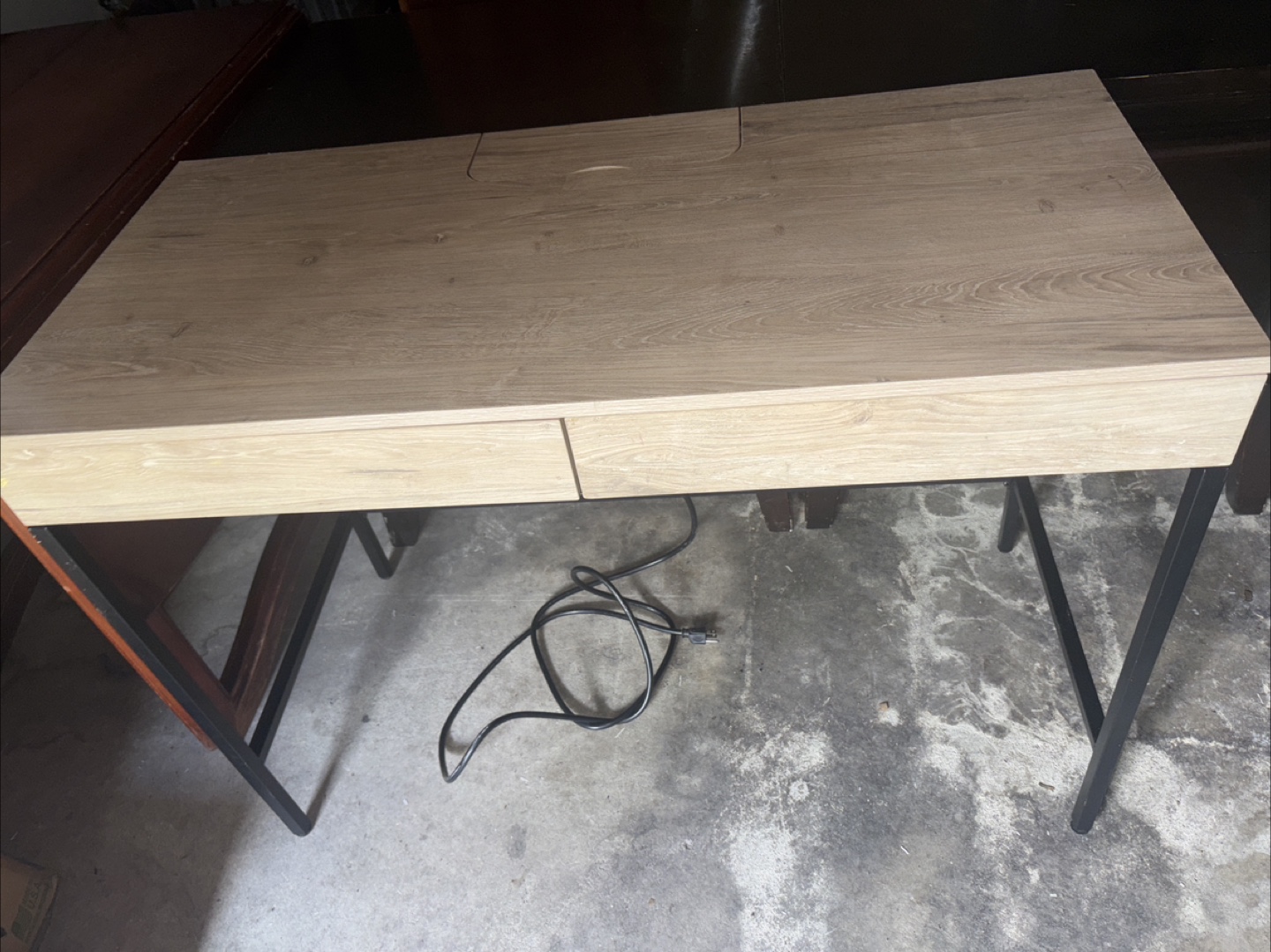 Wood desk with power supply