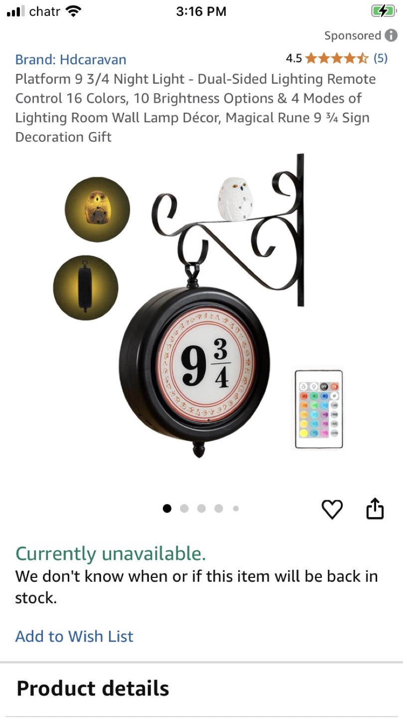 Harry Potter Platform 9 3/4 Night Light