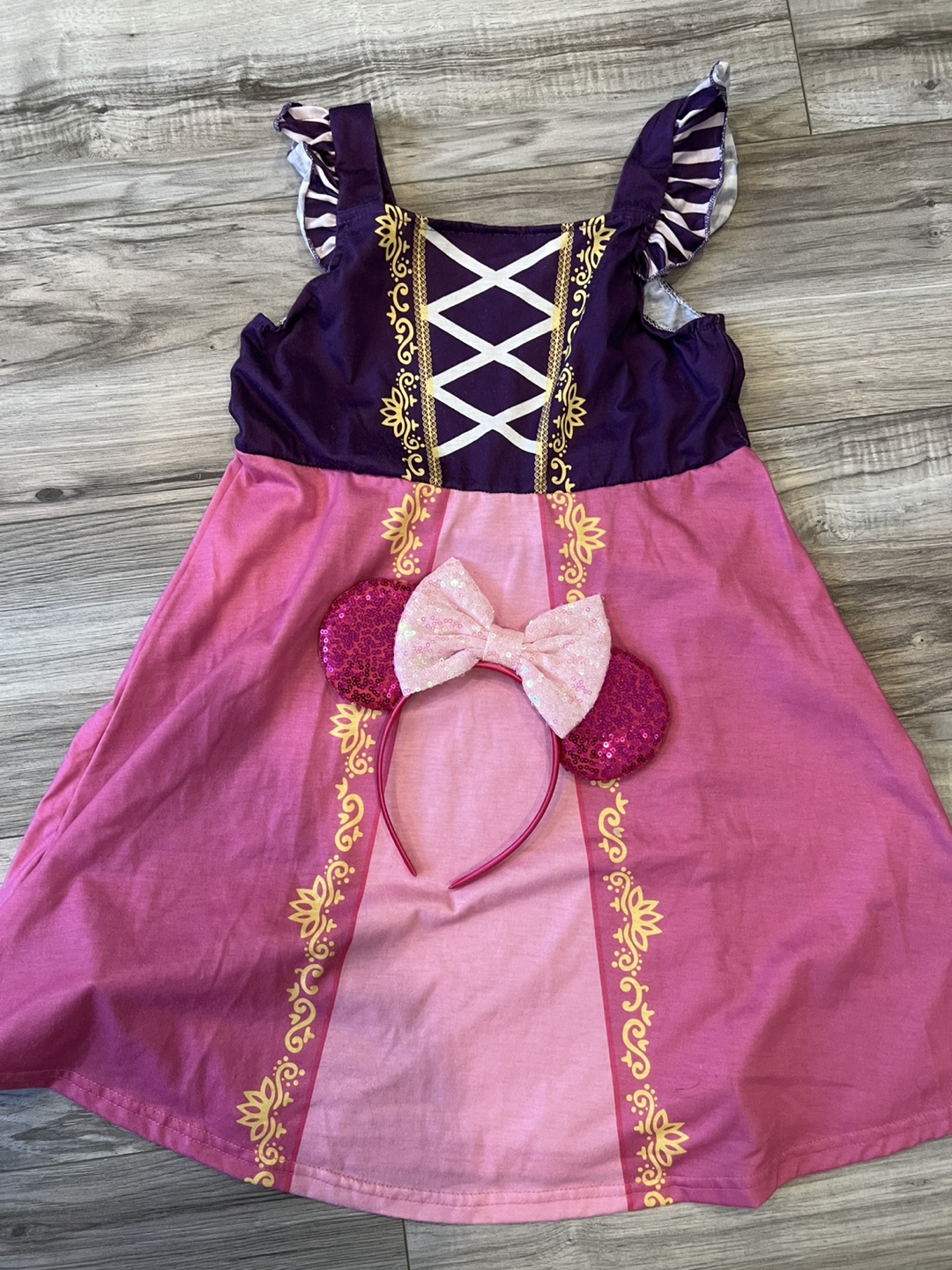 Rapunzel Dress and Ears Set 7-8 yrs old
