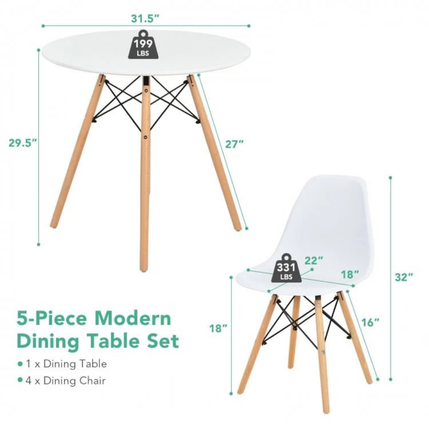 Round Dining Table Set (5 pieces) - photo 5