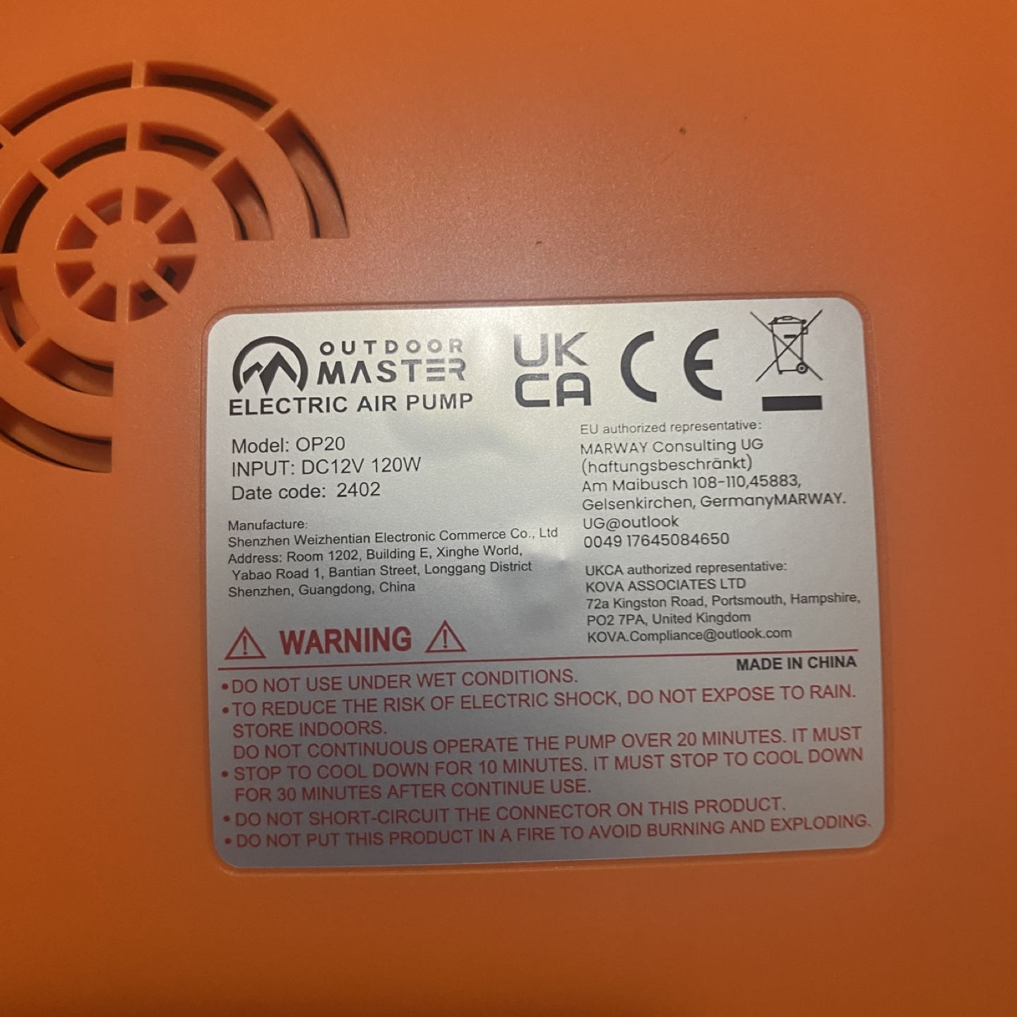 Outdoor Master Electric Air Pump - photo 5