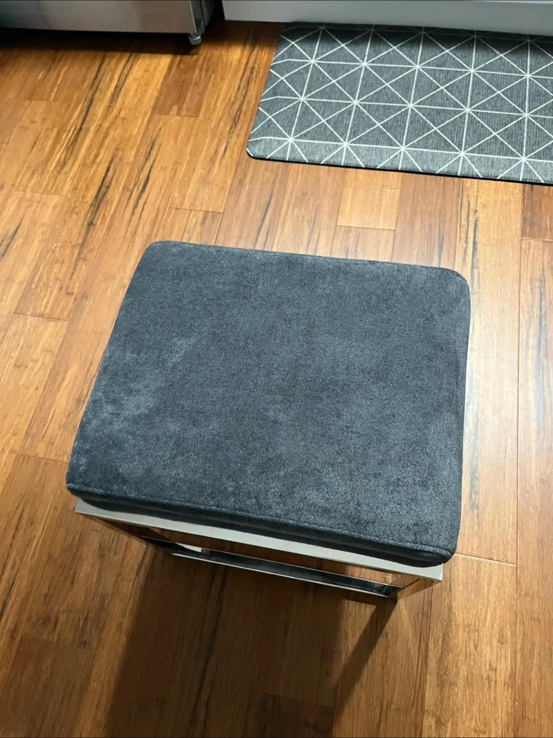 Gray Ottoman Seat Stool Foot Chair Chrome image indicator(2)