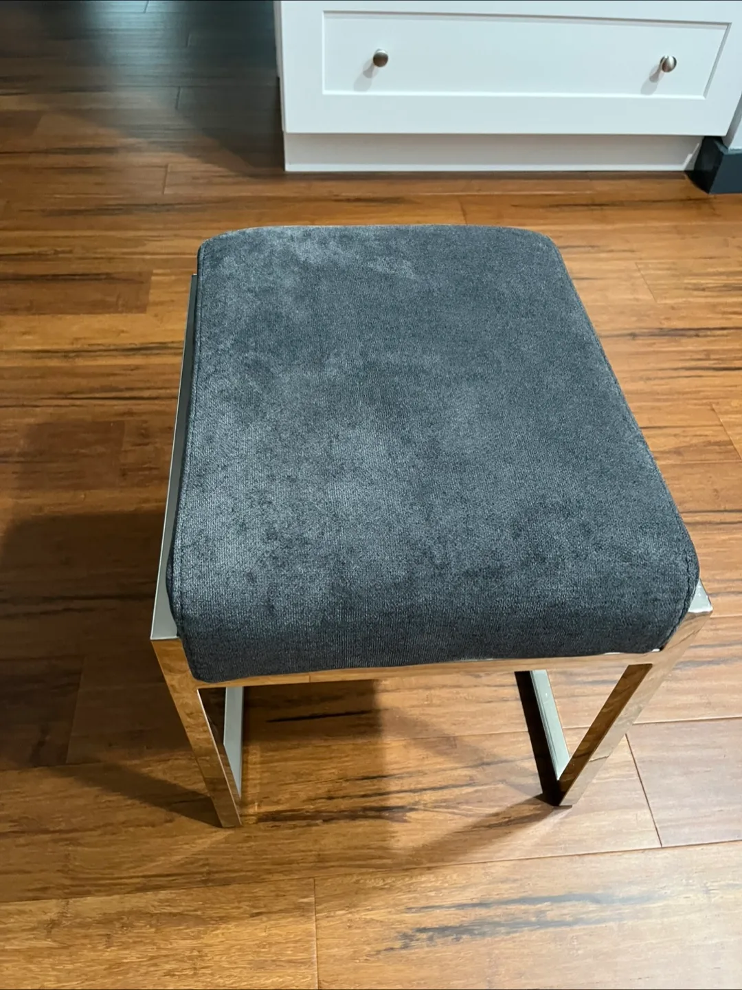 Gray Ottoman Seat Stool Foot Chair Chrome image indicator(3)