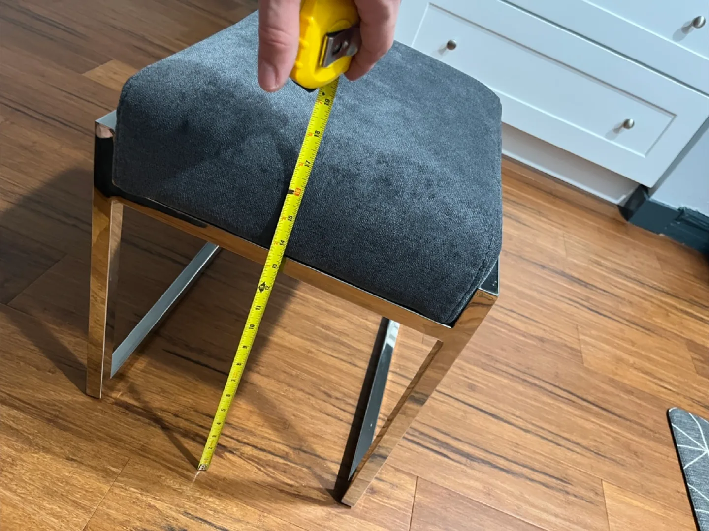 Gray Ottoman Seat Stool Foot Chair Chrome image indicator(7)