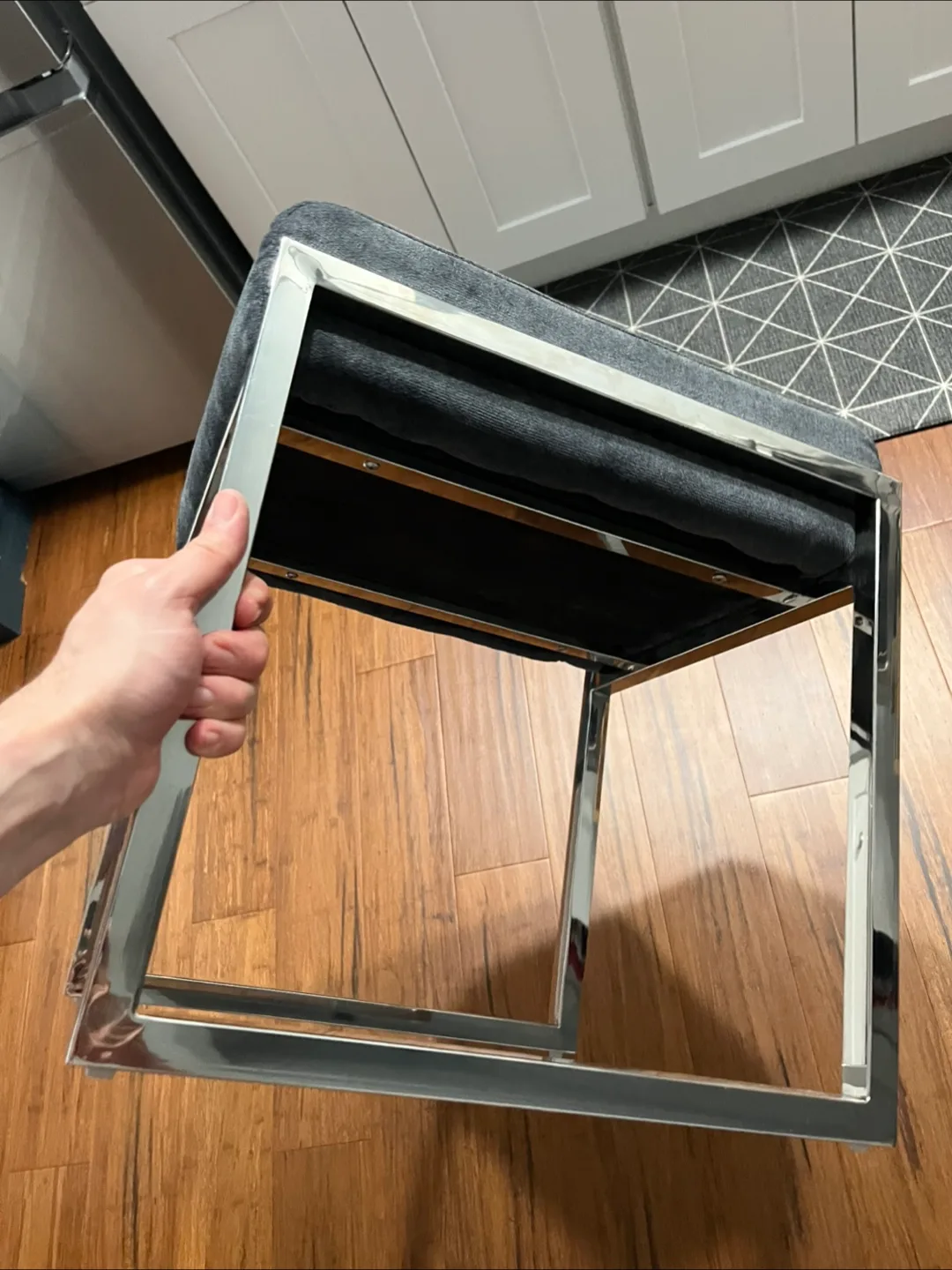 Gray Ottoman Seat Stool Foot Chair Chrome image indicator(9)