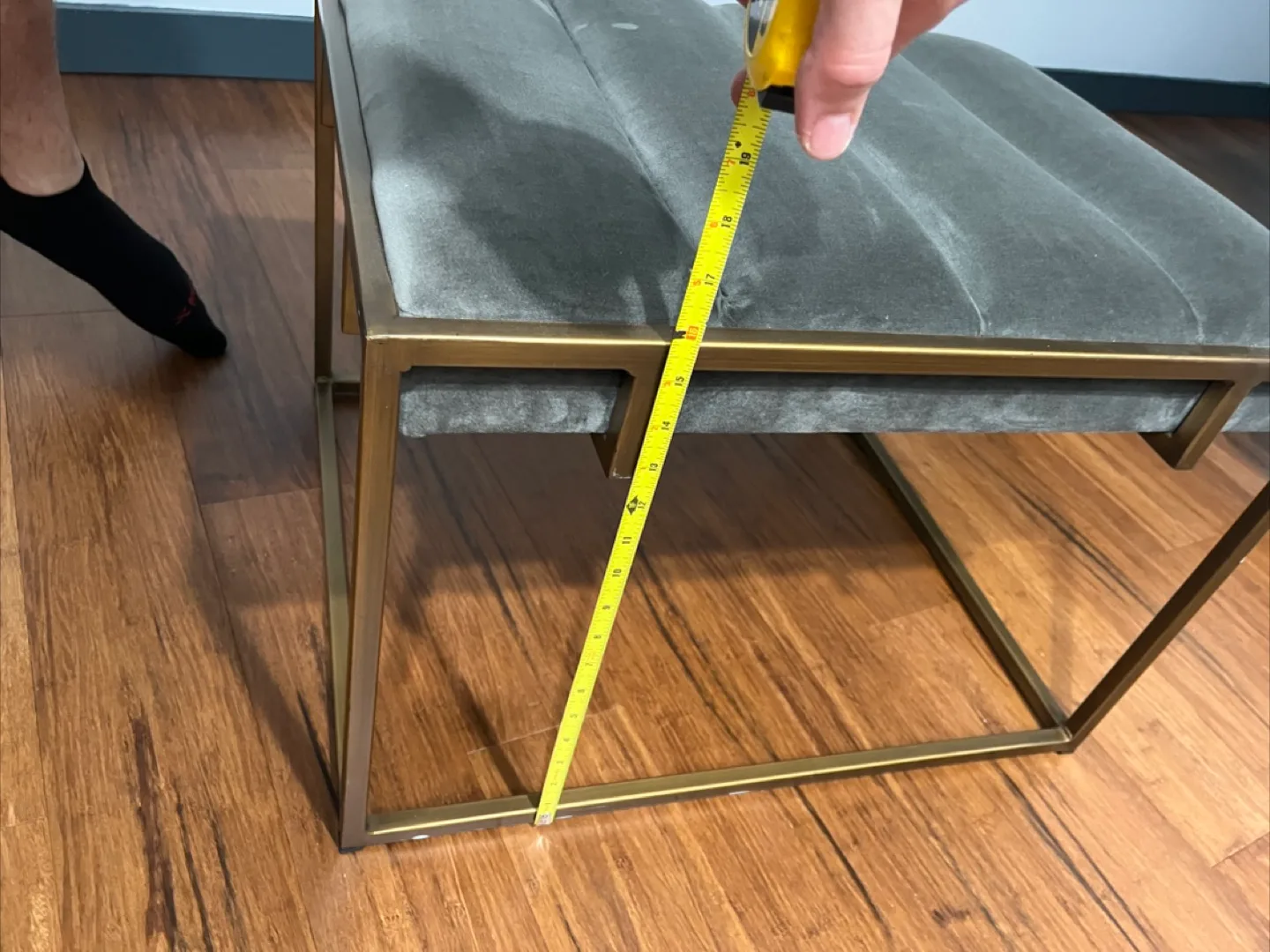 West Elm Ottoman Foot Stool Chair Gray Gold image indicator(5)