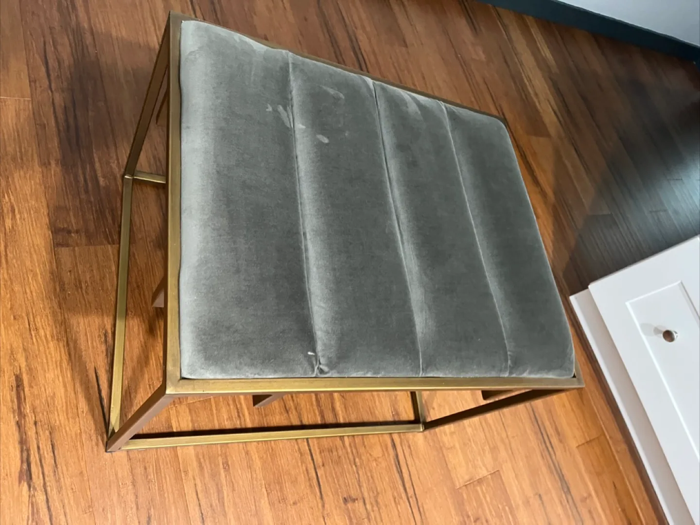 West Elm Ottoman Foot Stool Chair Gray Gold image indicator(3)