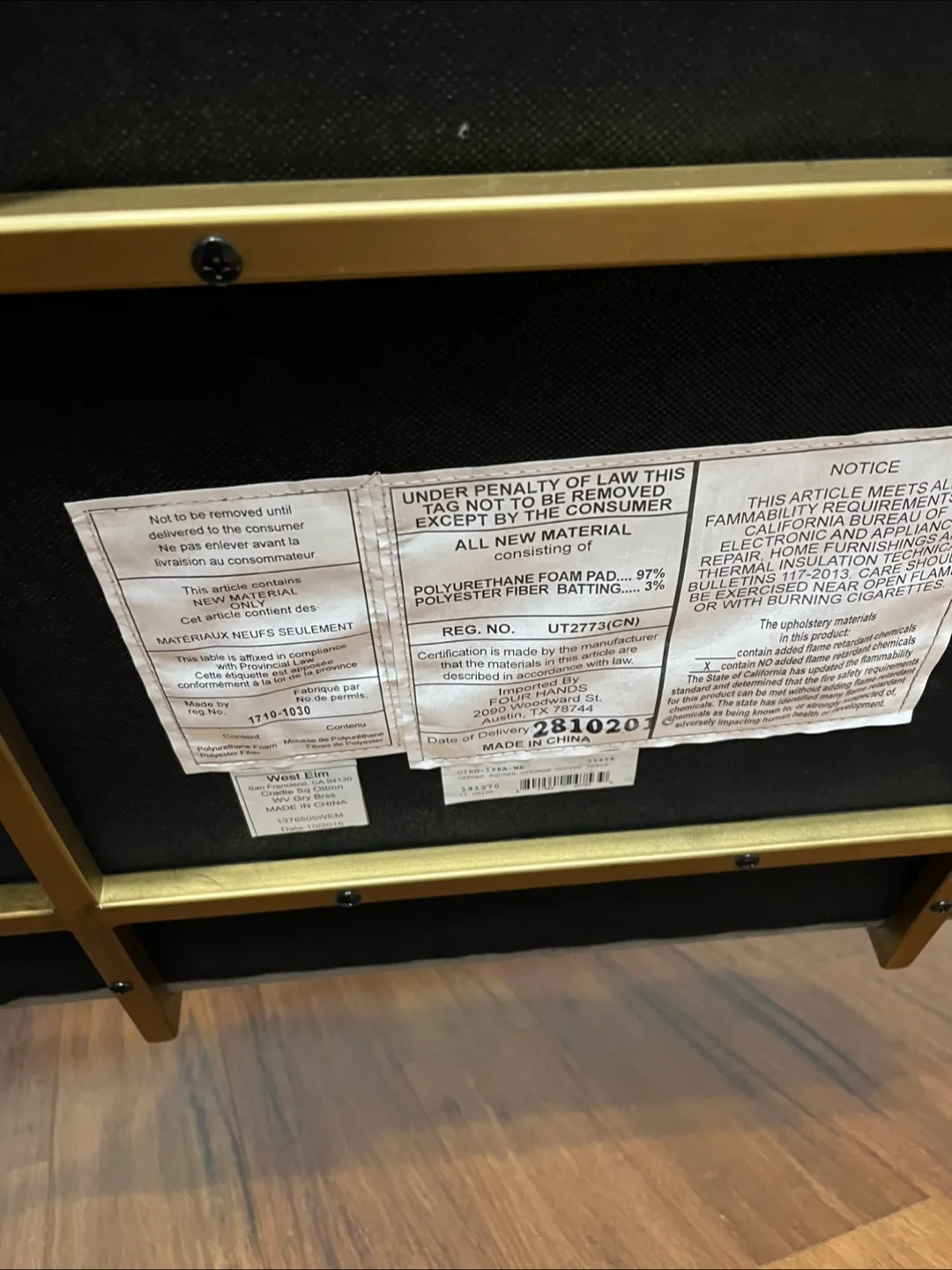 West Elm Ottoman Foot Stool Chair Gray Gold image indicator(7)