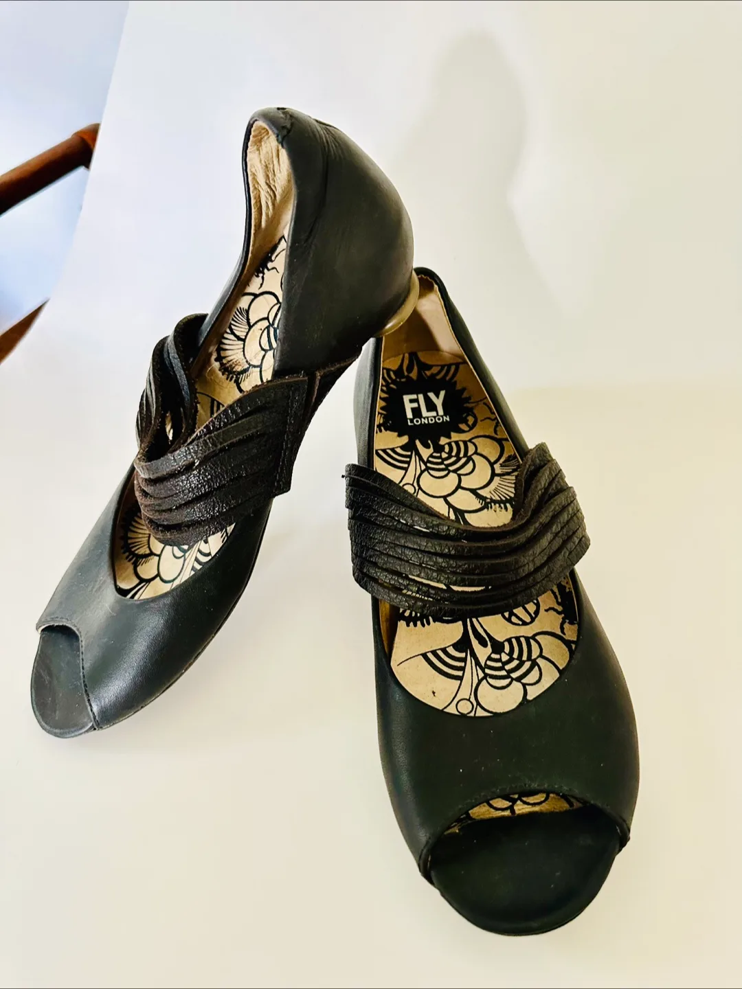 Fly London Black Peep Toe Flats size 5 / EU 36 thumbnail