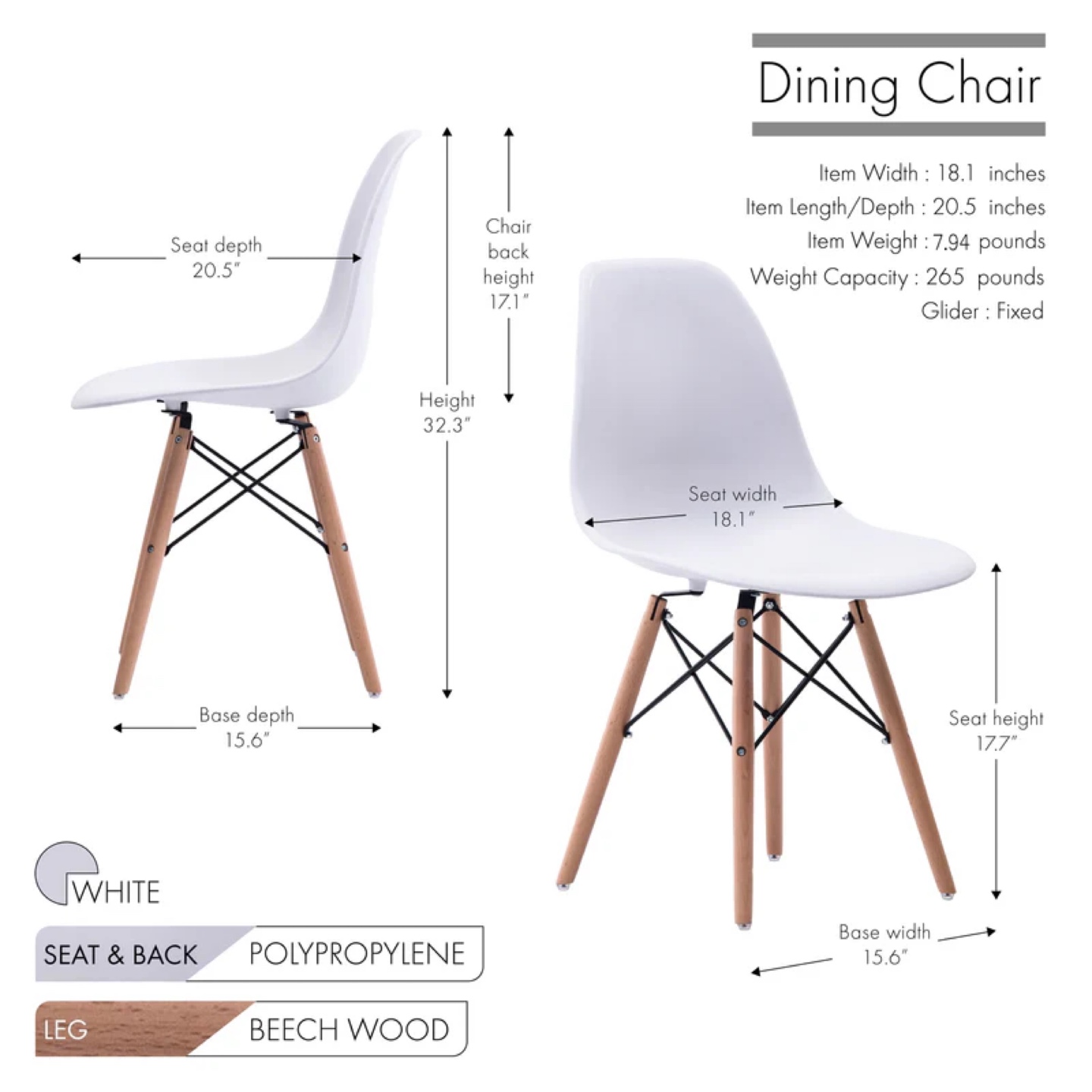 4 White Dining Chairs with Wooden Legs - photo 3