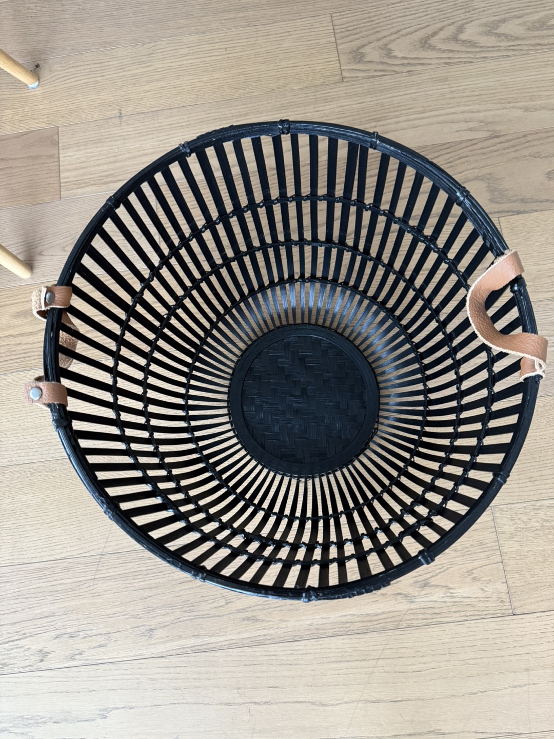 Black Woven Basket with Leather Handles - photo 2