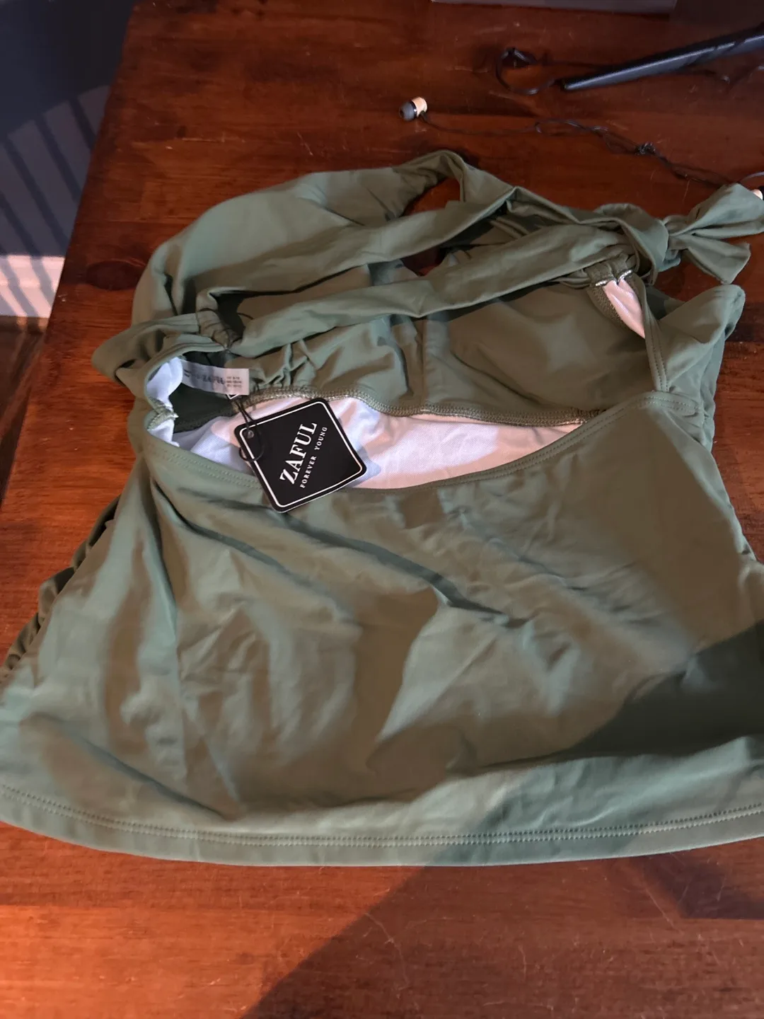 Green Halter tankini top thumbnail