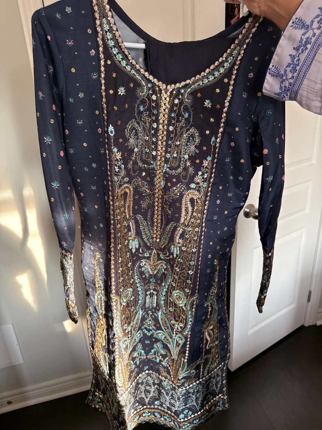 Embroidered Dark Blue Dress