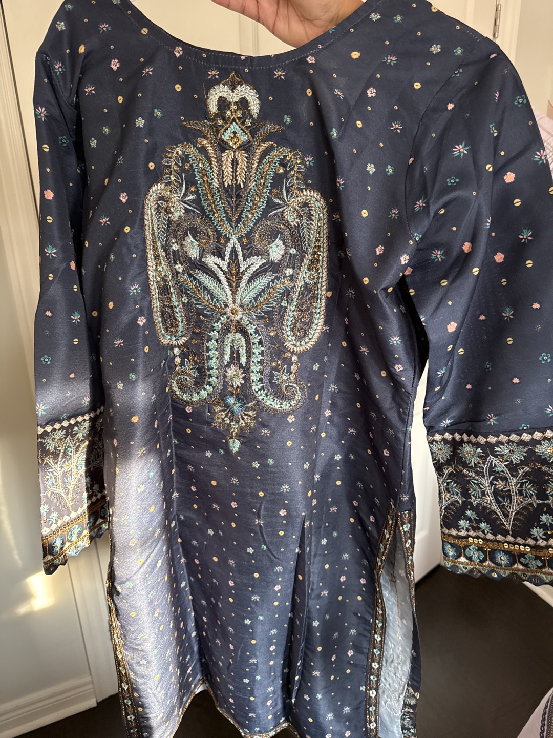 Embroidered Dark Blue Dress - photo 2
