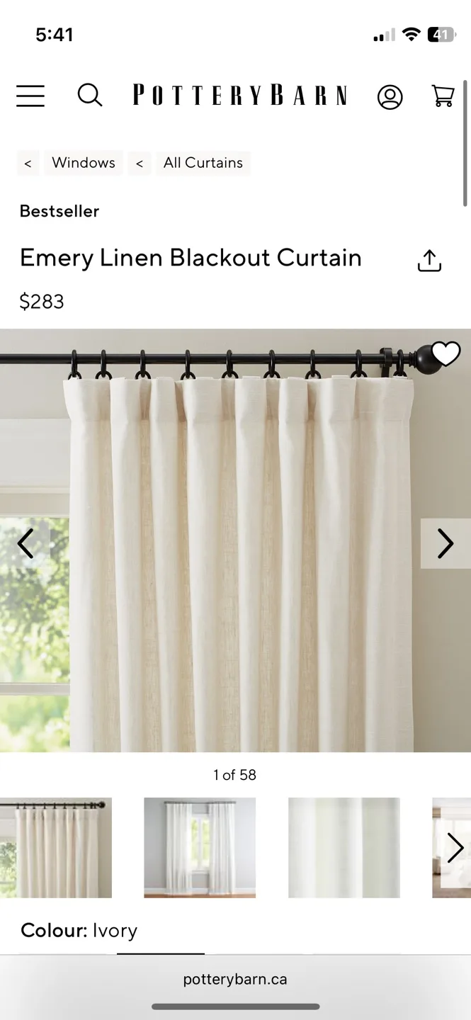 Pottery Barn Ivory Linen Blackout Curtains thumbnail