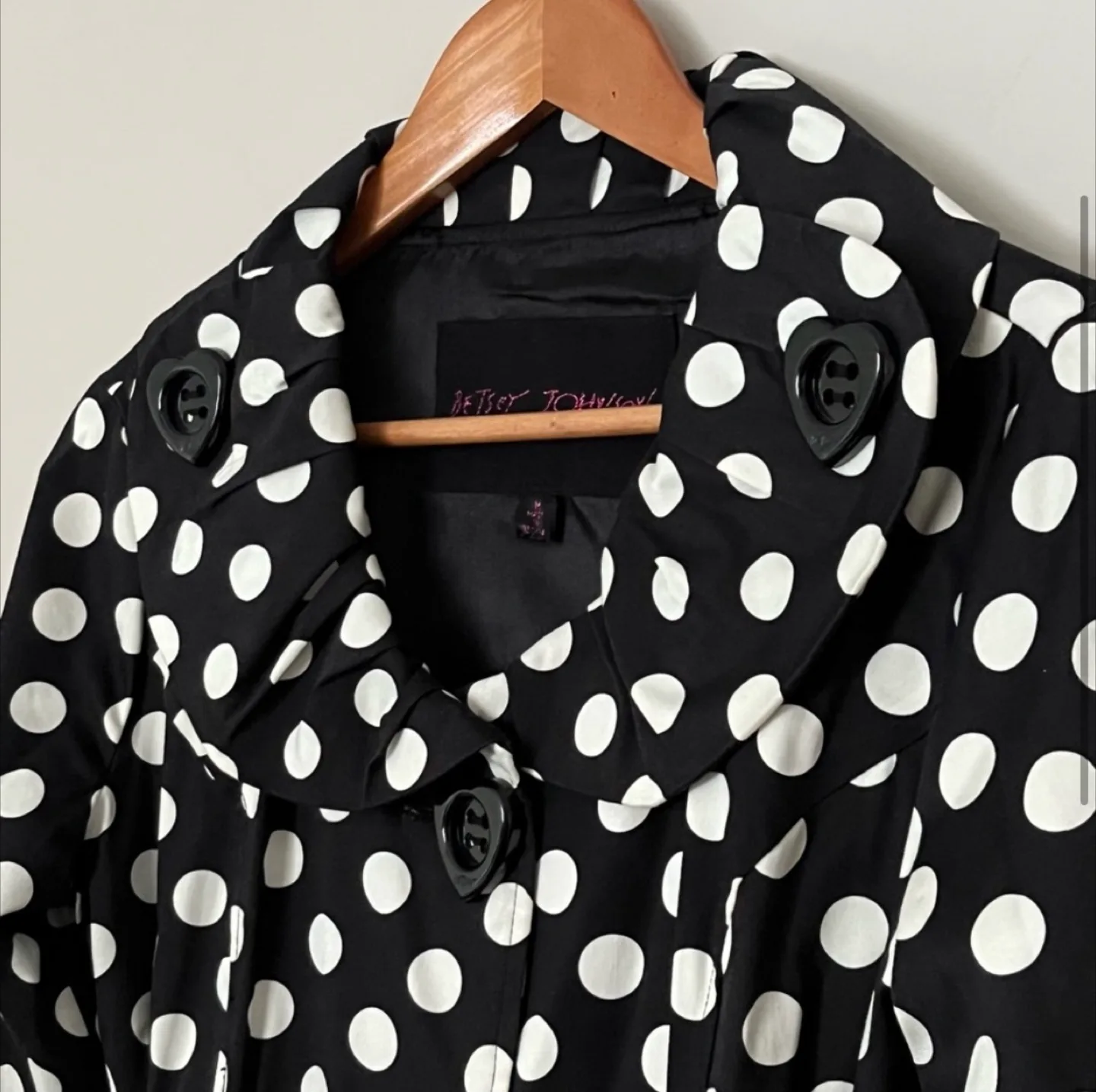 Betsey Johnson Polka Dot Bubble Hem Trench Coat size M image indicator(2)