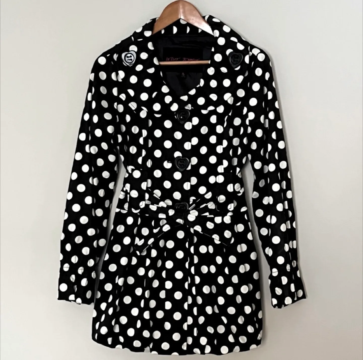 Betsey Johnson Polka Dot Bubble Hem Trench Coat size M thumbnail
