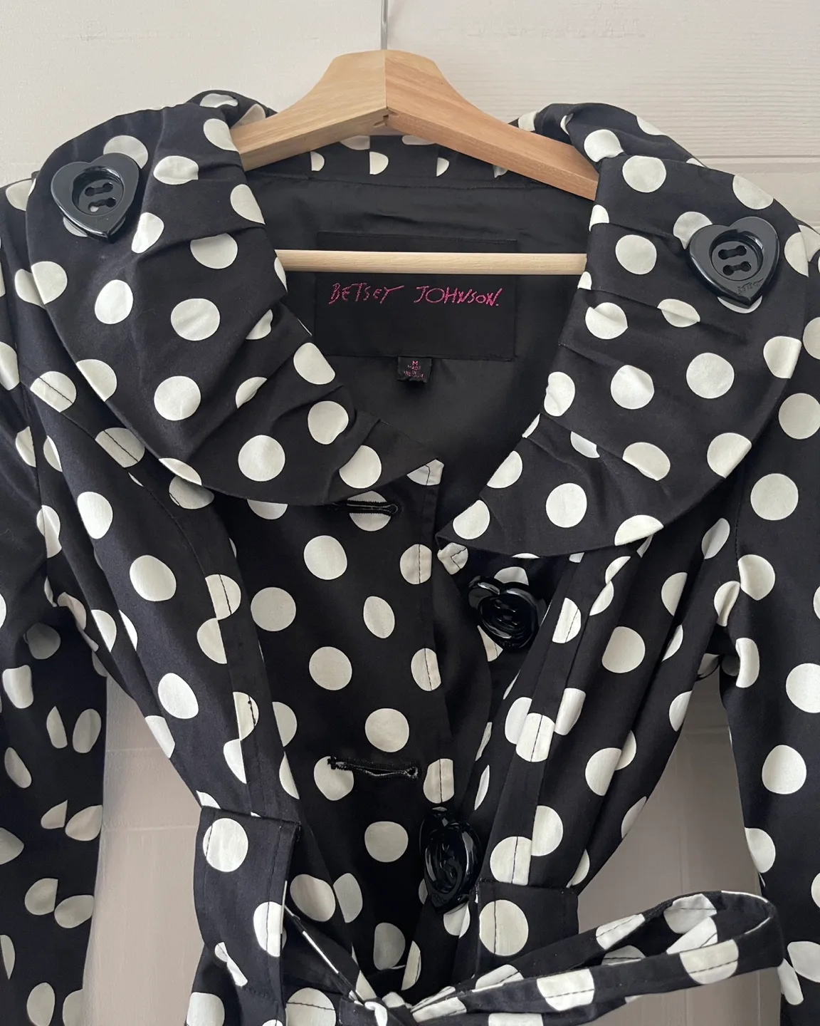 Betsey Johnson Polka Dot Bubble Hem Trench Coat size M image indicator(8)