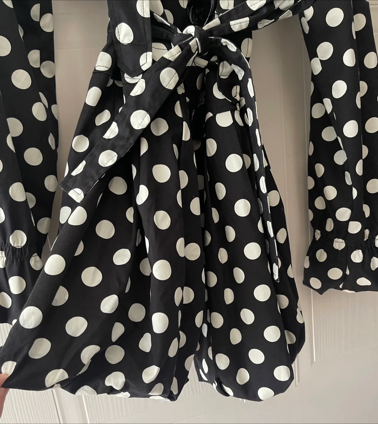 Betsey Johnson Polka Dot Bubble Hem Trench Coat size M image indicator(9)