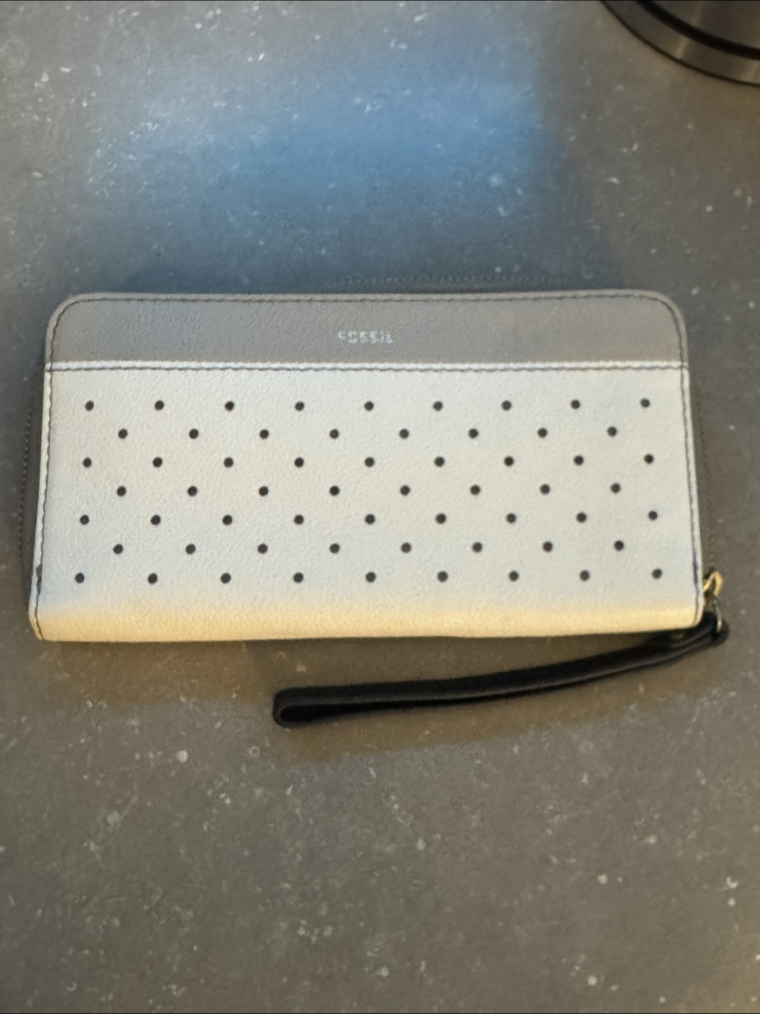 Fossil White and Gray Zip Around Wallet-Leather