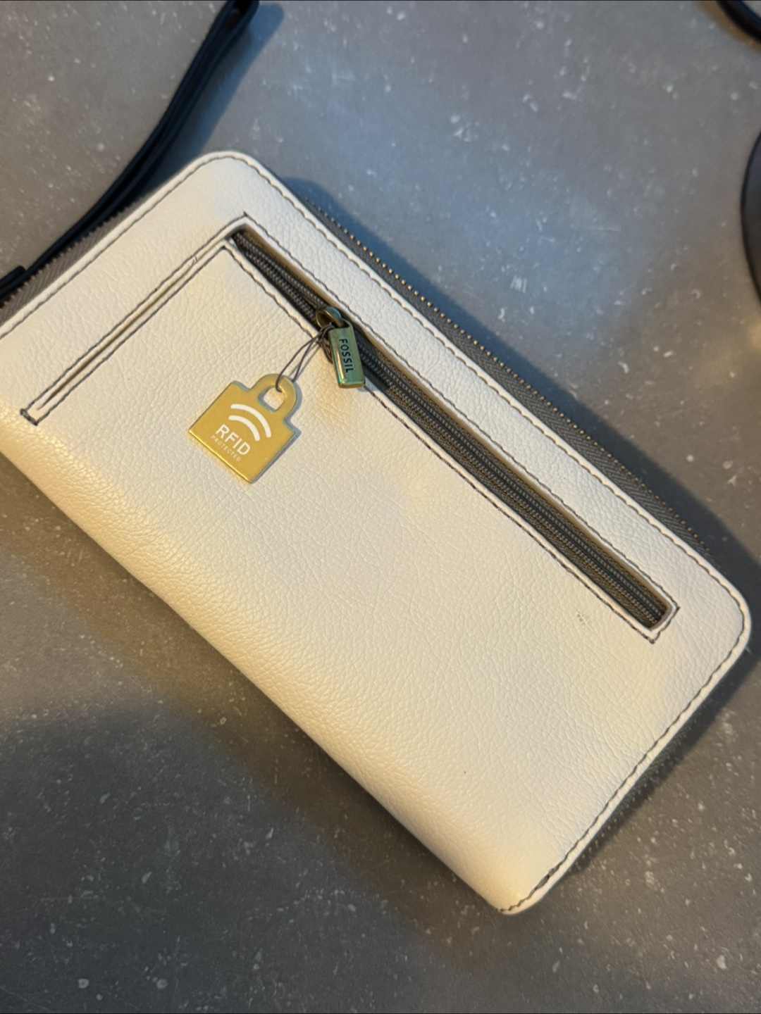 Fossil White and Gray Zip Around Wallet-Leather - photo 3