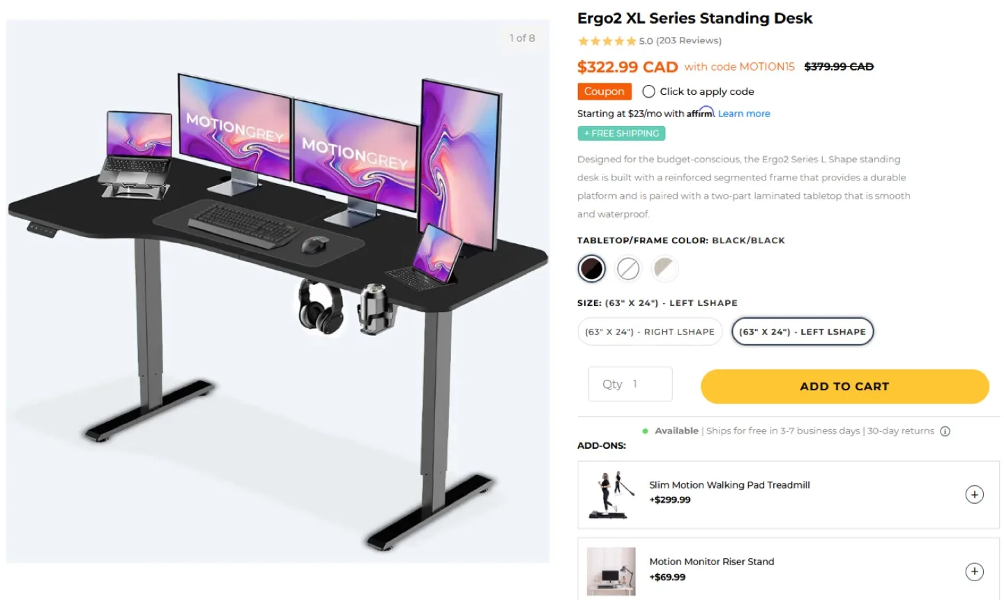 MotionGrey Black Standing Desk thumbnail