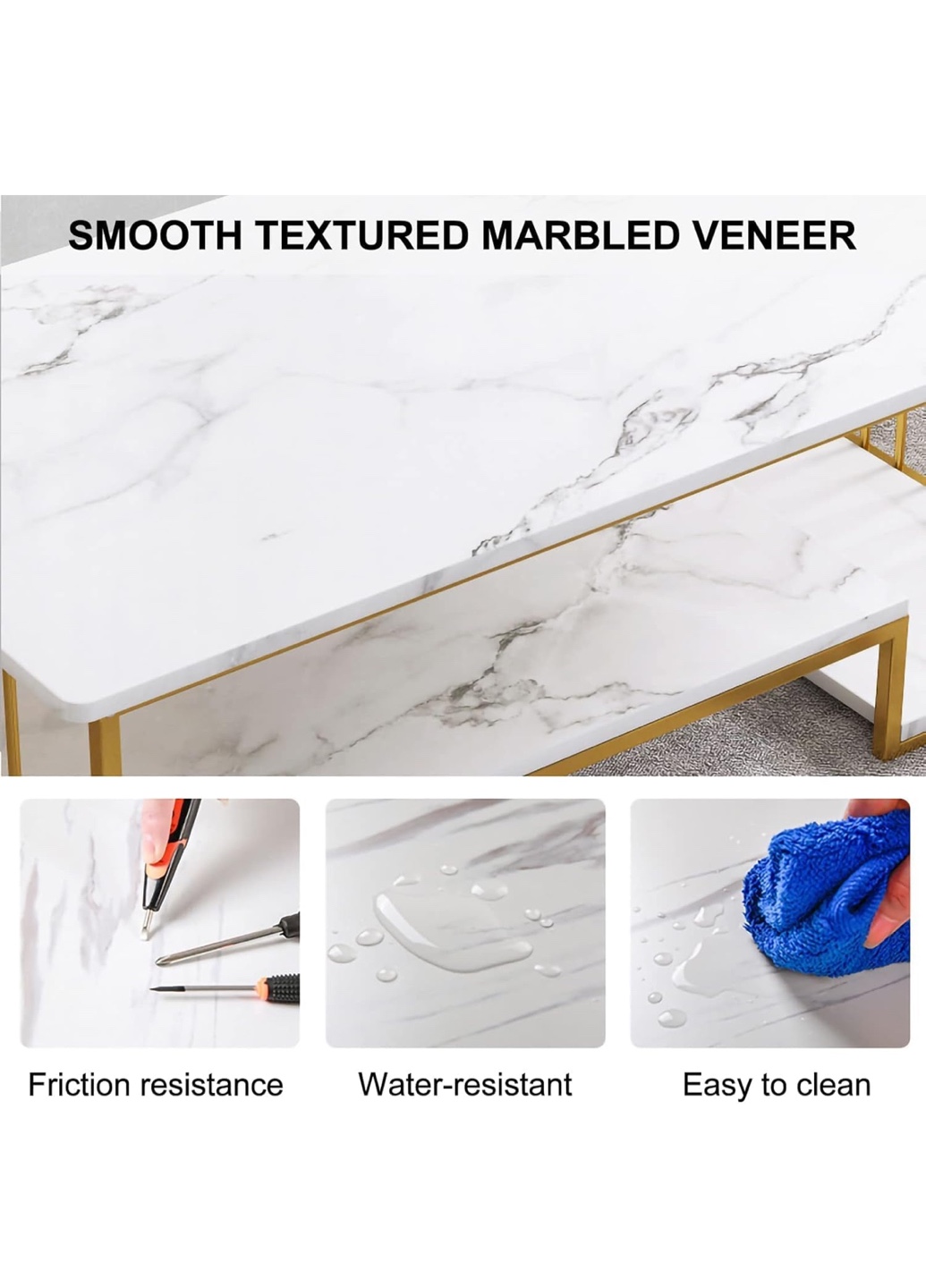 Marble Top Coffee Table with Gold Frame - photo 4