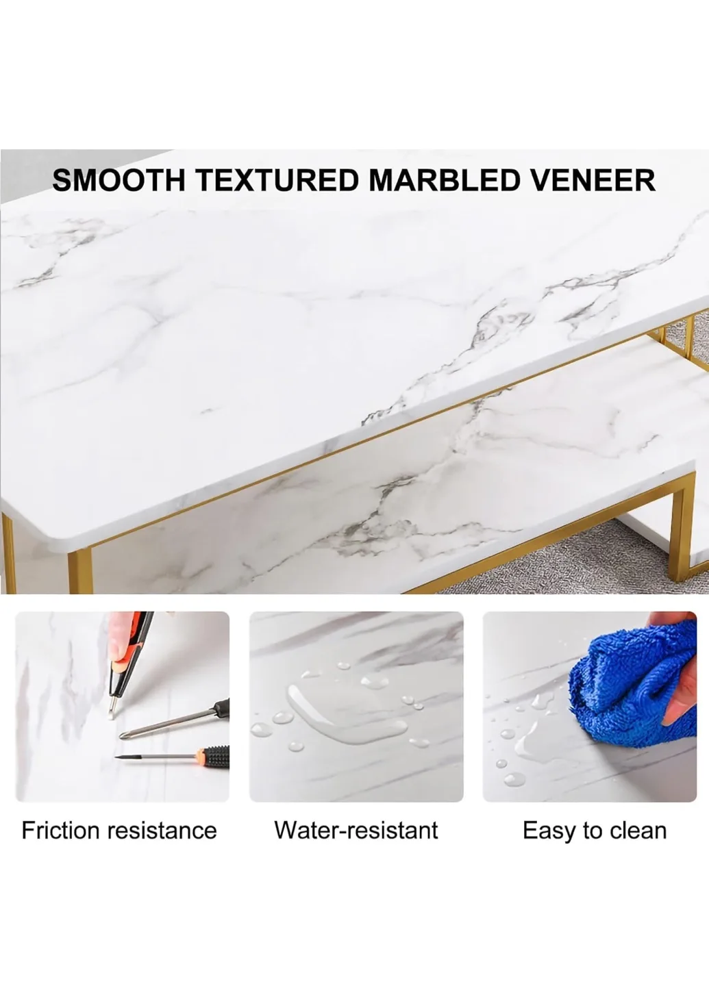 Marble Top Coffee Table with Gold Frame image indicator(4)