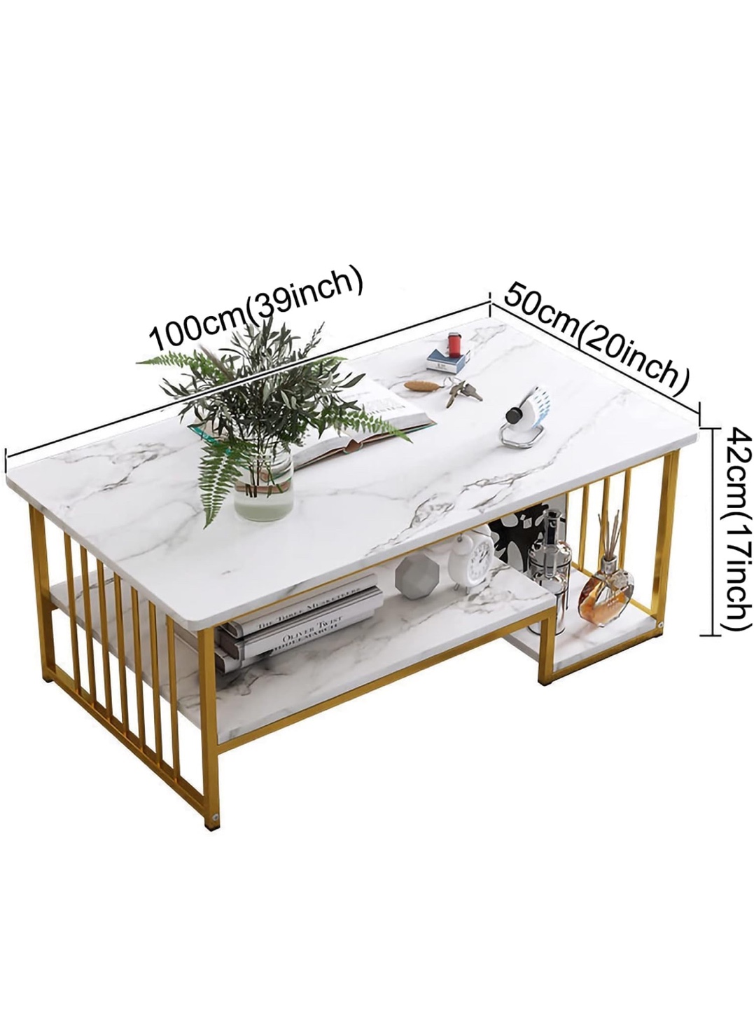 Marble Top Coffee Table with Gold Frame - photo 3