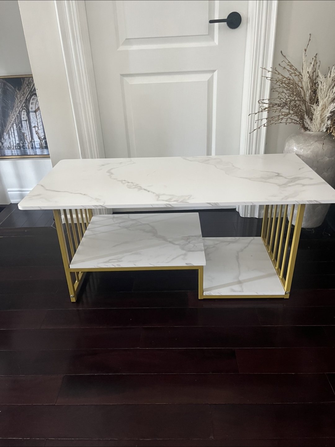 Marble Top Coffee Table with Gold Frame