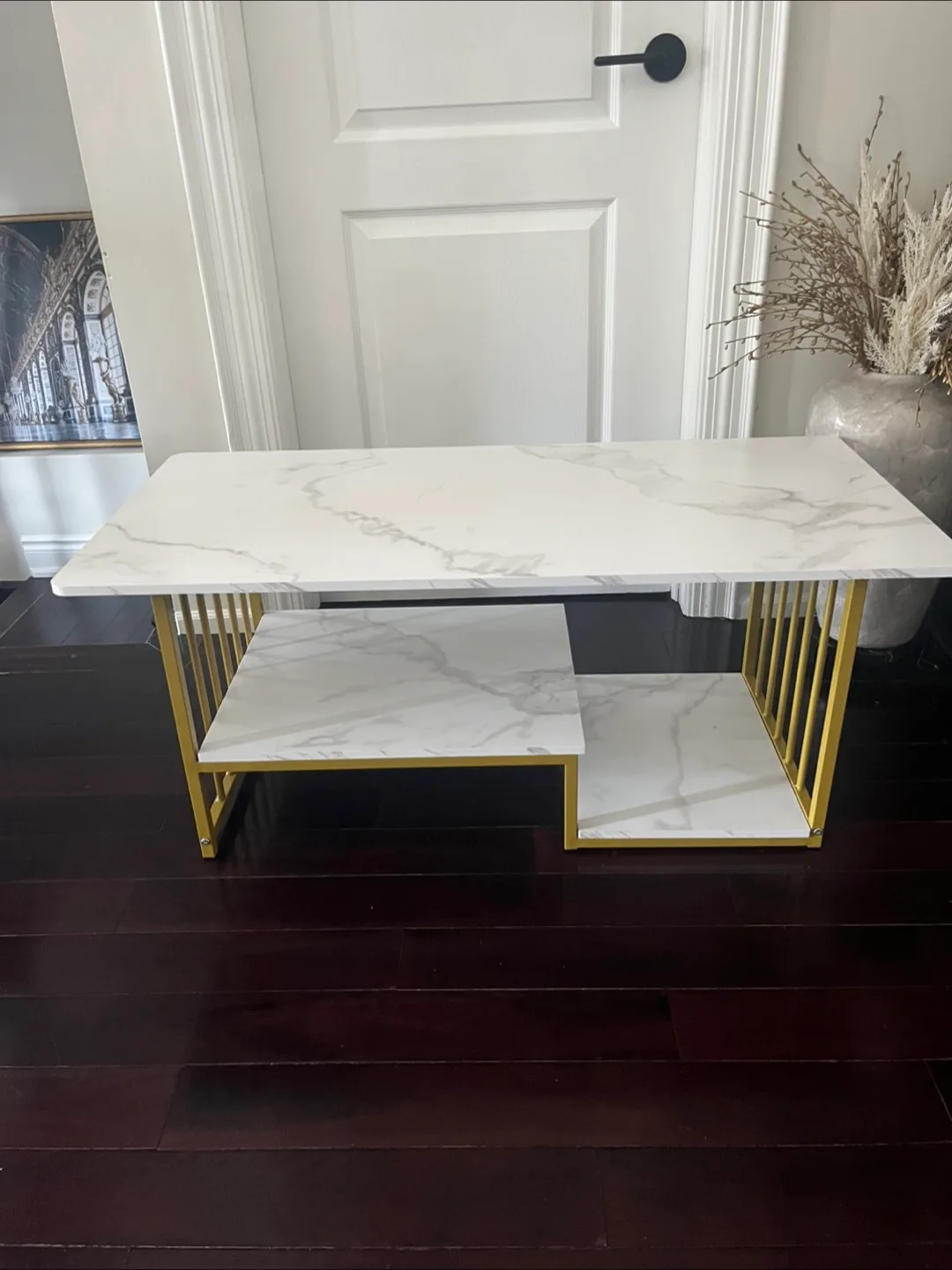 Marble Top Coffee Table with Gold Frame thumbnail