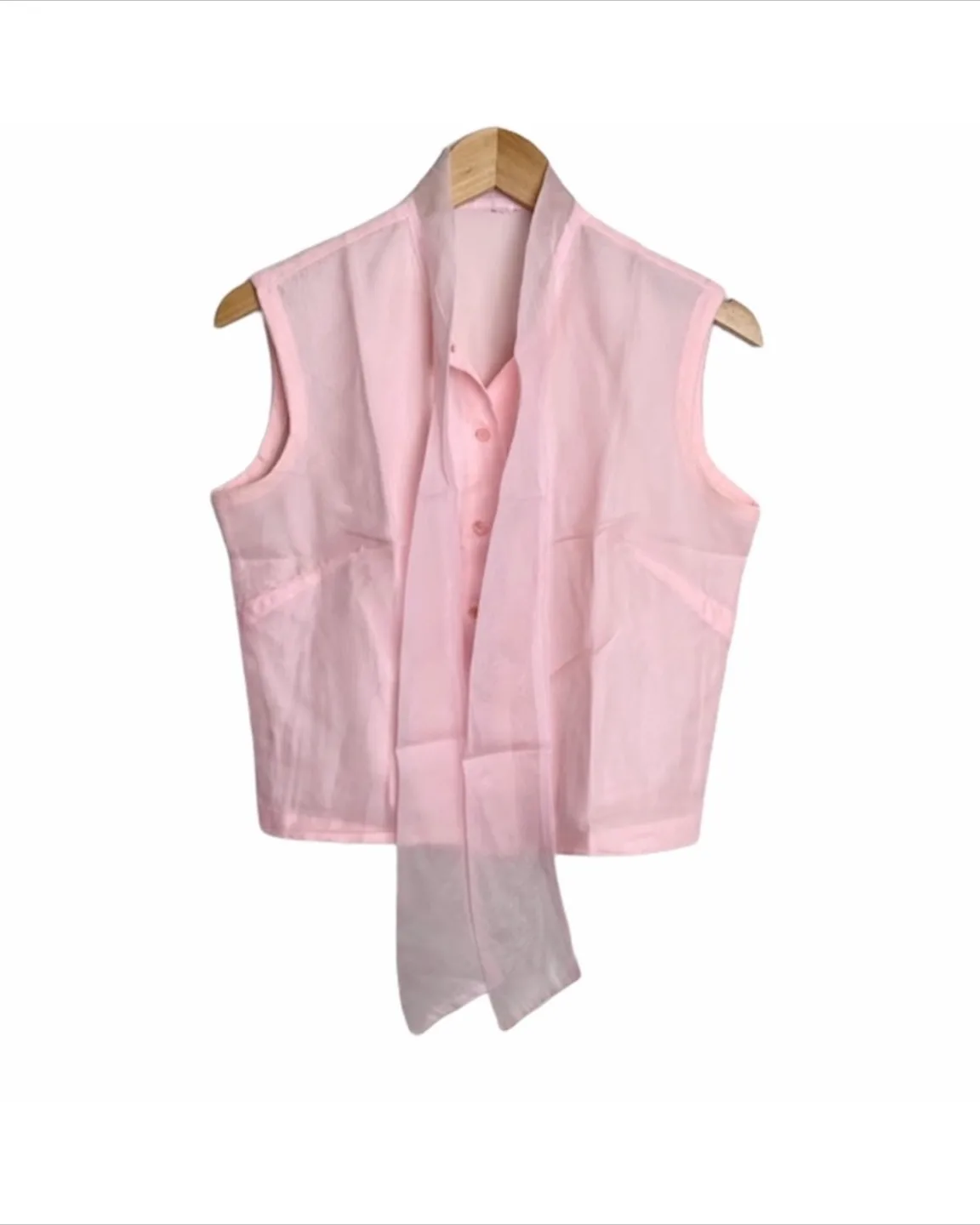 Vintage Pale Pink Tie-Front Vest thumbnail