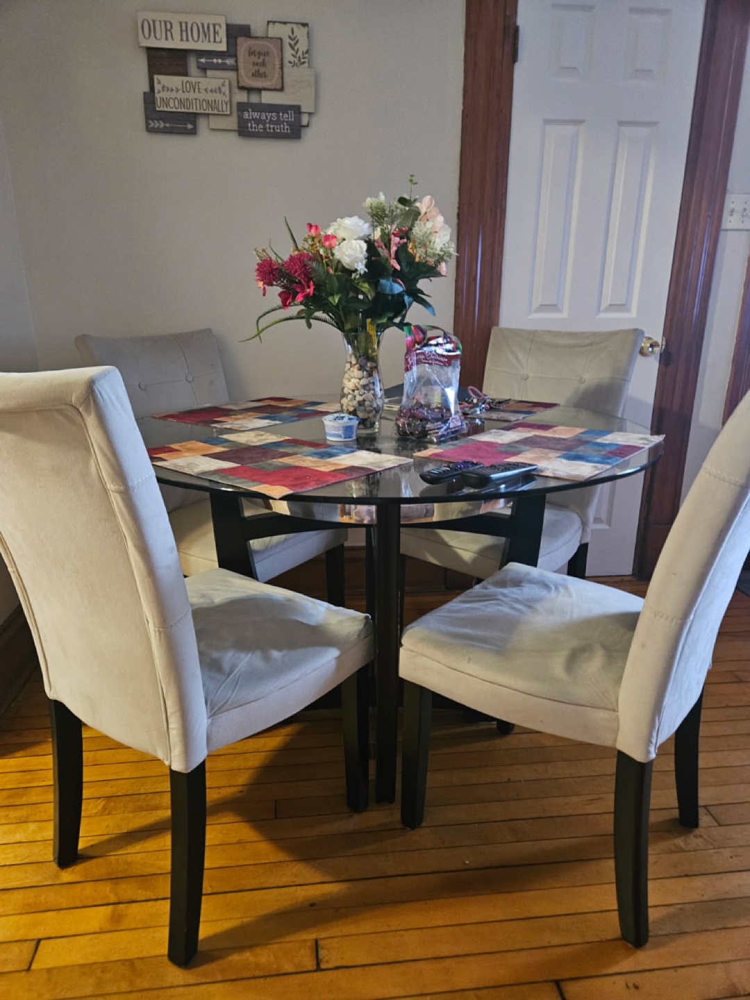 Glass Dining Table with Four Chairs