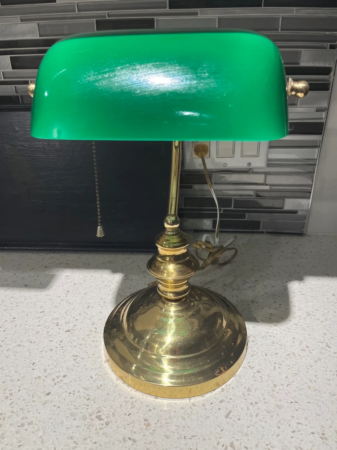 Vintage Brass piano Lamp with Green Shade image indicator(2)