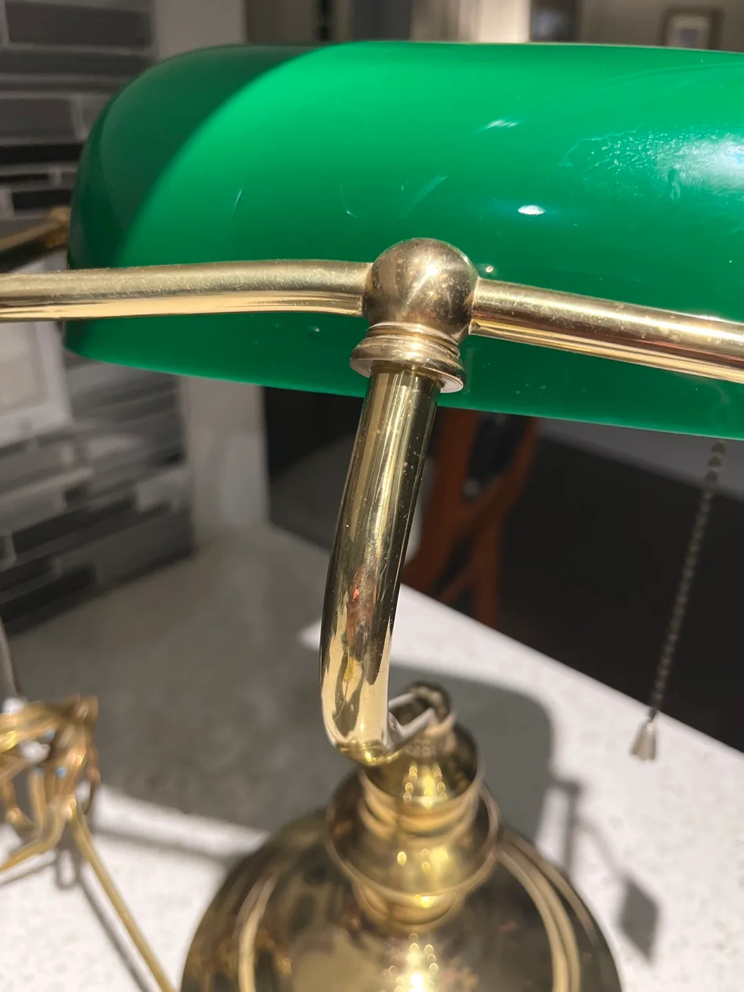Vintage Brass piano Lamp with Green Shade image indicator(5)