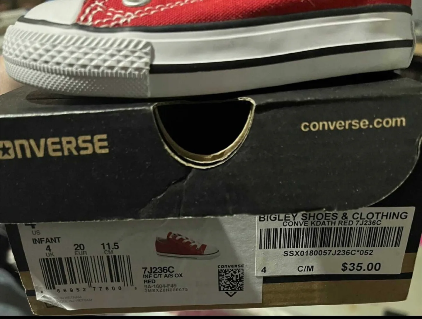 BNIB Red Converse Sneakers size 4 image indicator(2)