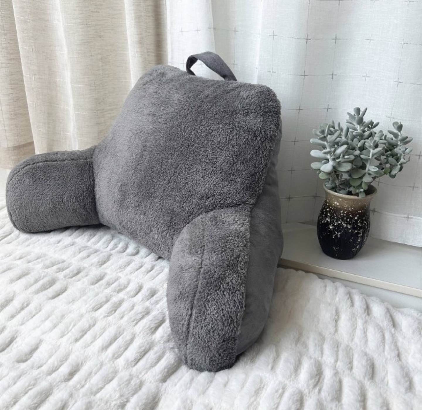 Gray Plush Bed Rest Pillow