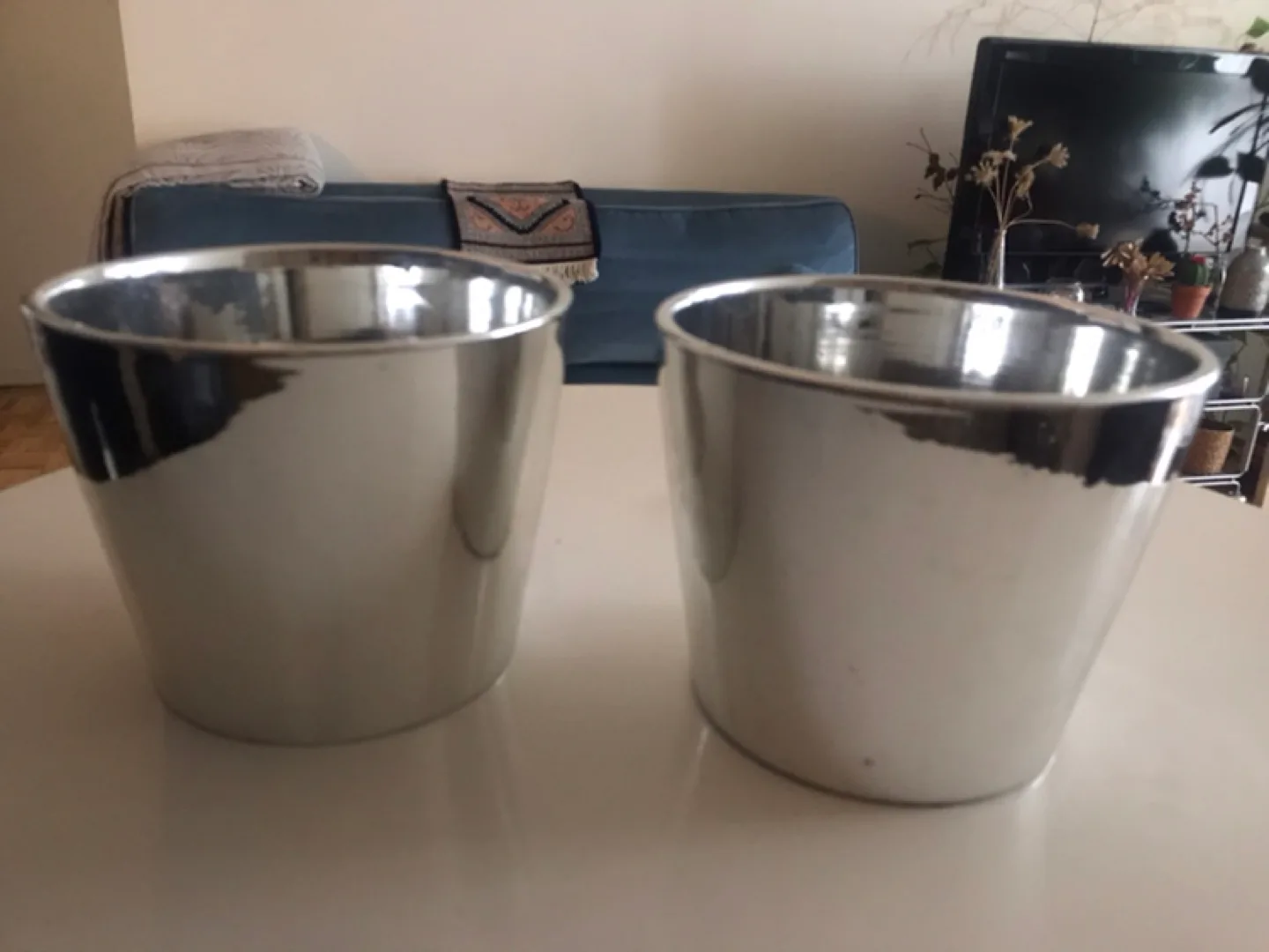 2 METALLIC PLANT POTS with 2 Free Inserts image indicator(2)