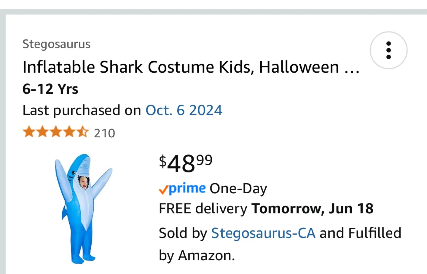 Inflatable Shark Costume for Kids thumbnail