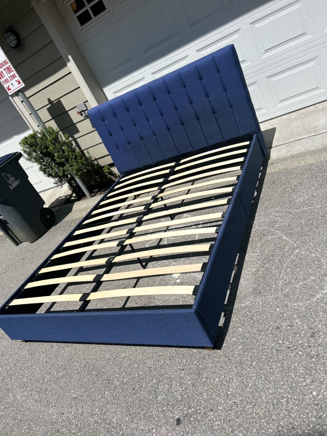 Queen Size Blue Upholstered Bed Frame