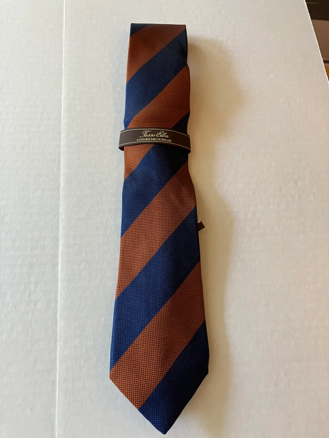 Tasso Elba Navy and Orange Striped Necktie thumbnail