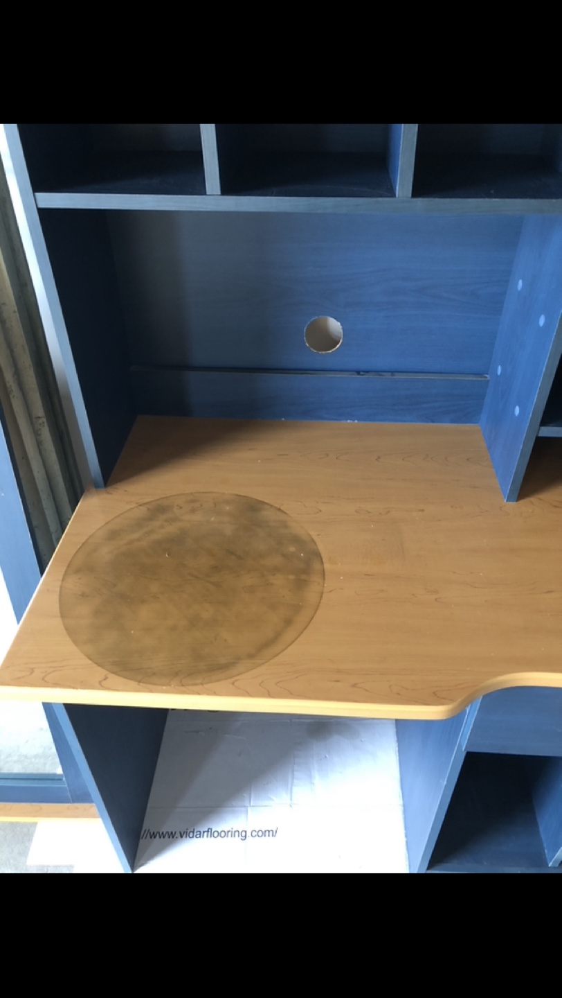 Blue and Wood Desk with Hutch and Mirror - photo 2