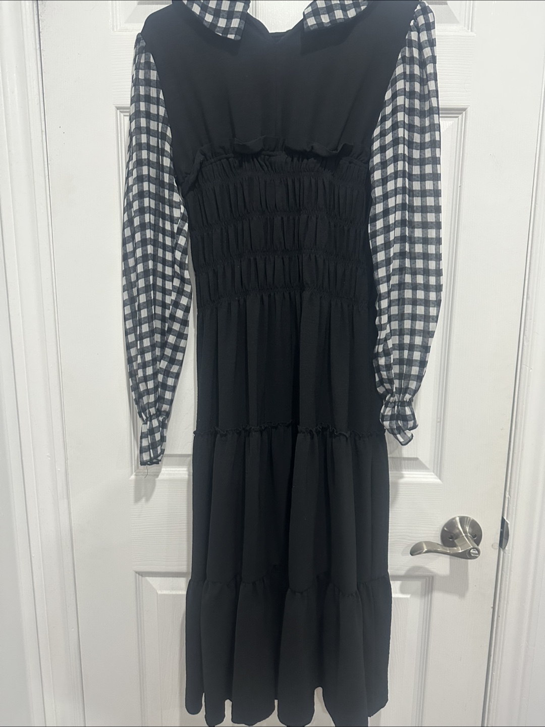 Black Gingham Sleeved Dress